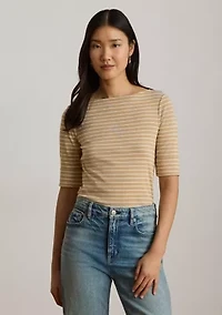 Striped Stretch Cotton Boatneck Shirt