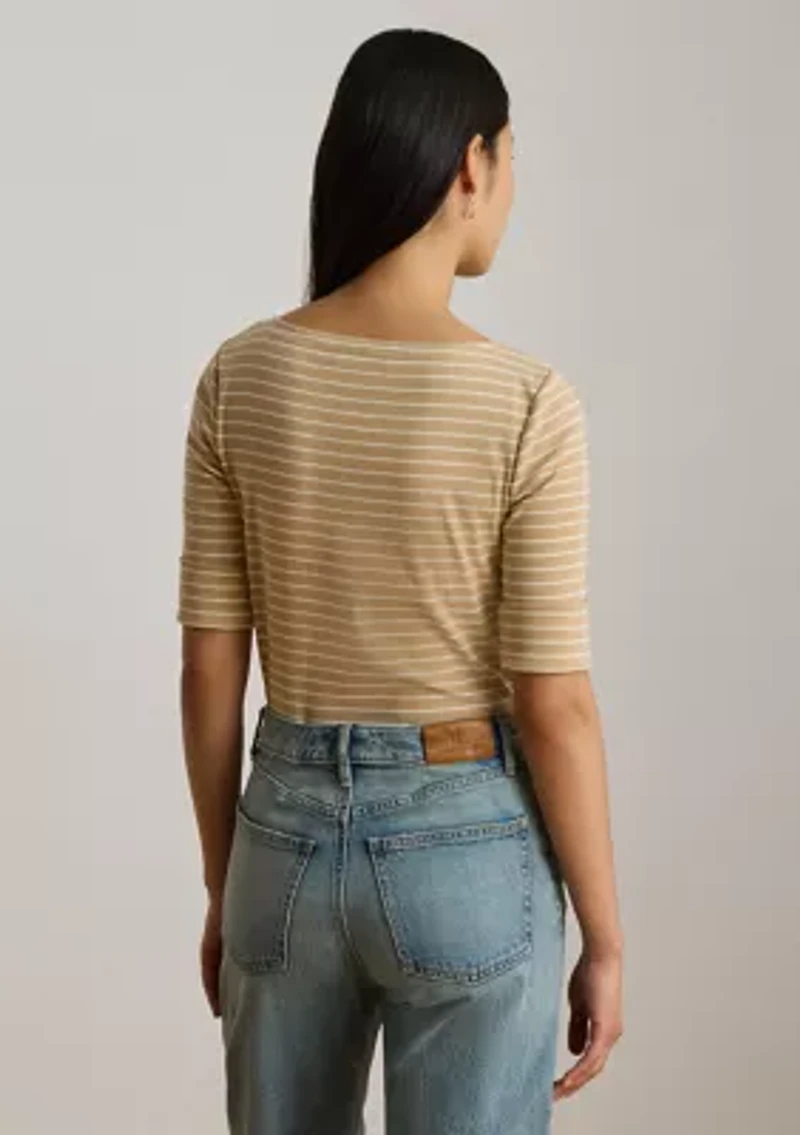 Striped Stretch Cotton Boatneck Shirt