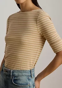 Striped Stretch Cotton Boatneck Shirt