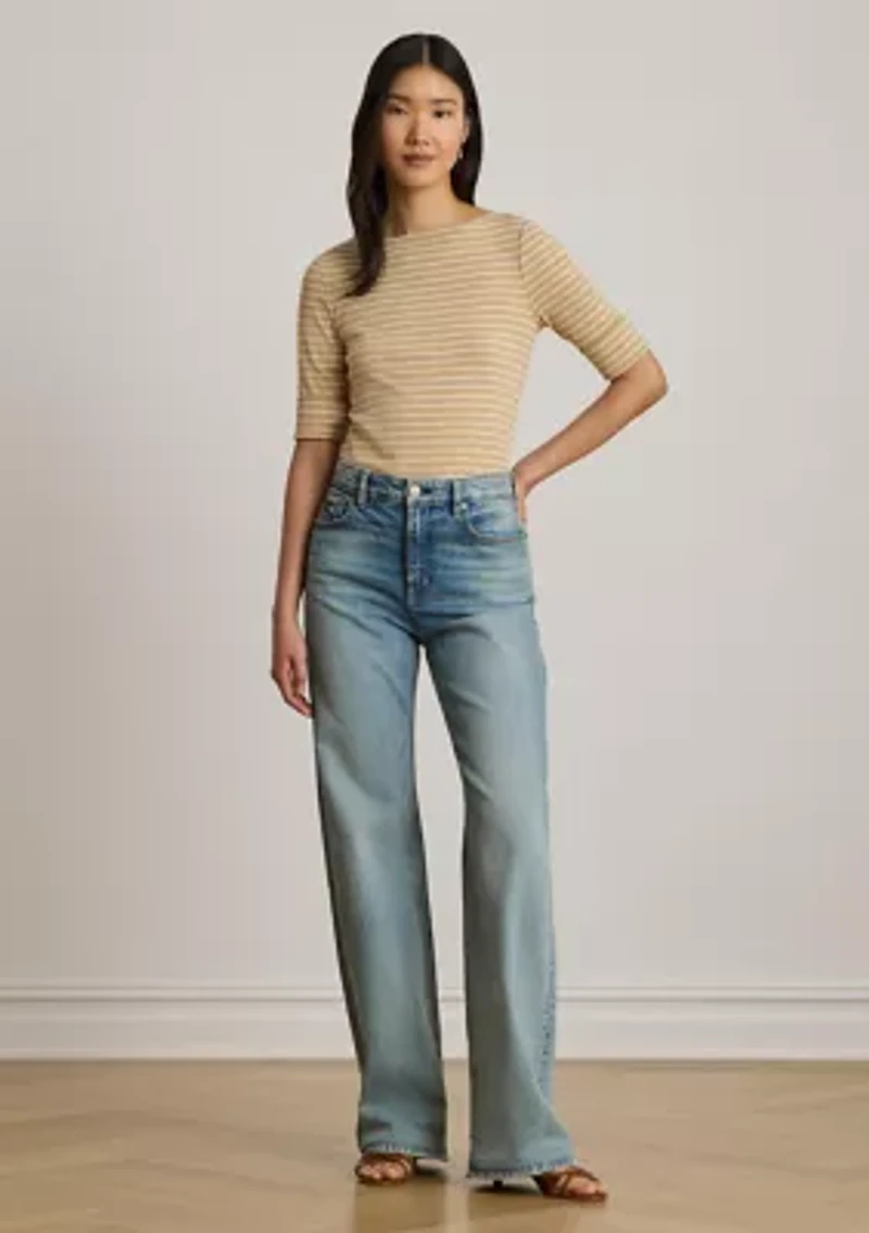 Striped Stretch Cotton Boatneck Shirt