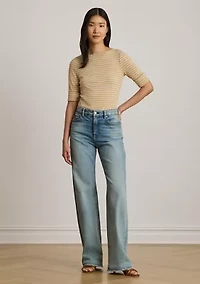 Striped Stretch Cotton Boatneck Shirt
