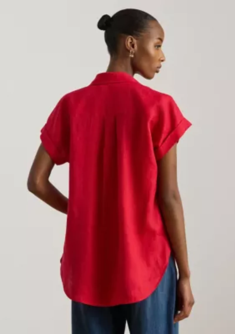 Women's Relaxed Fit Linen Short Sleeve Shirt