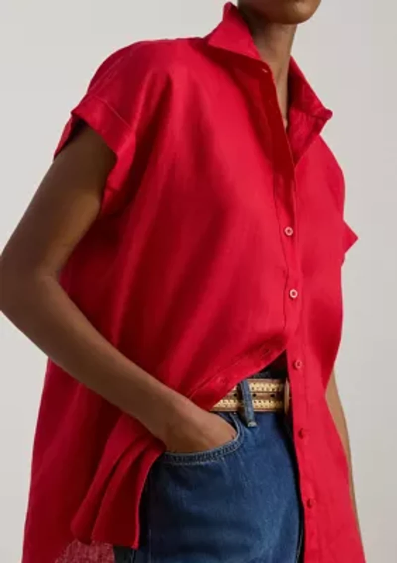 Women's Relaxed Fit Linen Short Sleeve Shirt