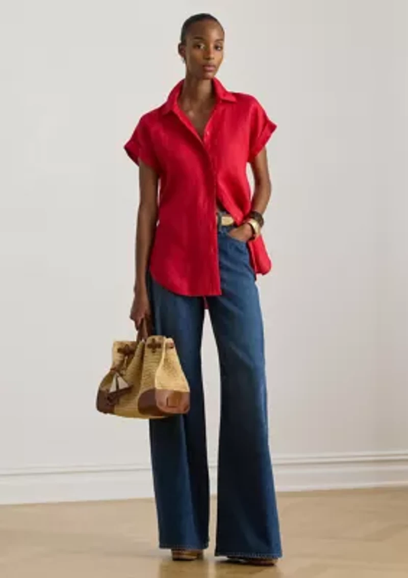 Women's Relaxed Fit Linen Short Sleeve Shirt