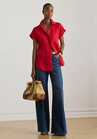 Women's Relaxed Fit Linen Short Sleeve Shirt