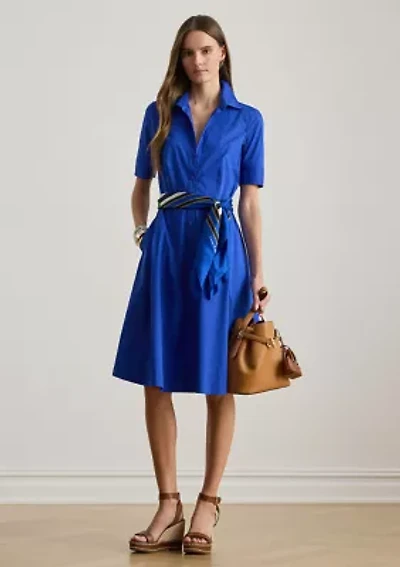 Women's Belted Cotton-Blend Shirtdress