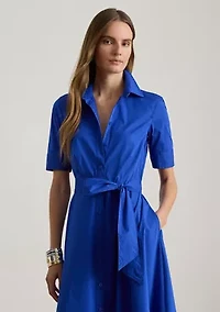 Women's Belted Cotton-Blend Shirtdress
