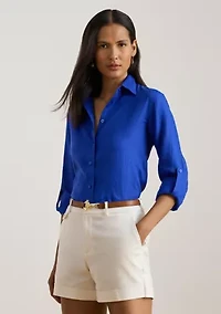 Women's Relaxed Fit Linen Roll Tab–Sleeve Shirt
