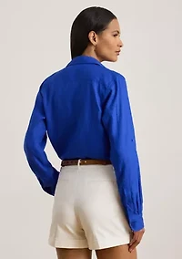 Women's Relaxed Fit Linen Roll Tab–Sleeve Shirt