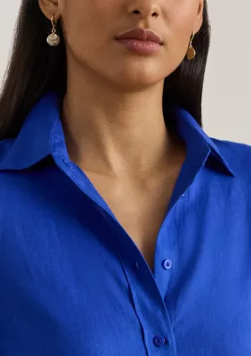 Women's Relaxed Fit Linen Roll Tab–Sleeve Shirt