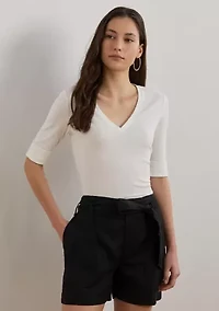 Women's Stretch Cotton Elbow-Sleeve V-Neck T-Shirt