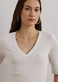 Women's Stretch Cotton Elbow-Sleeve V-Neck T-Shirt