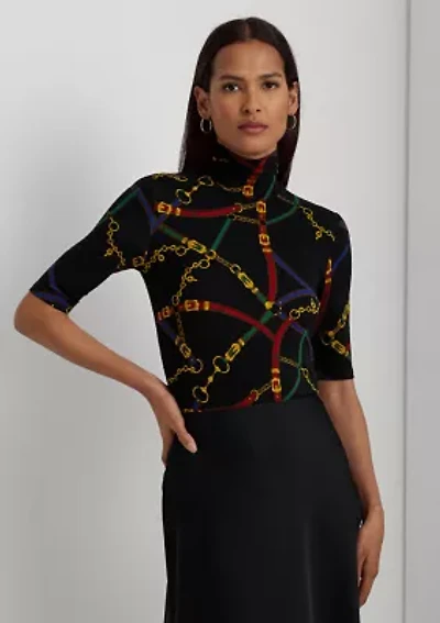 Belting-Print Stretch Jersey Turtleneck Sweater