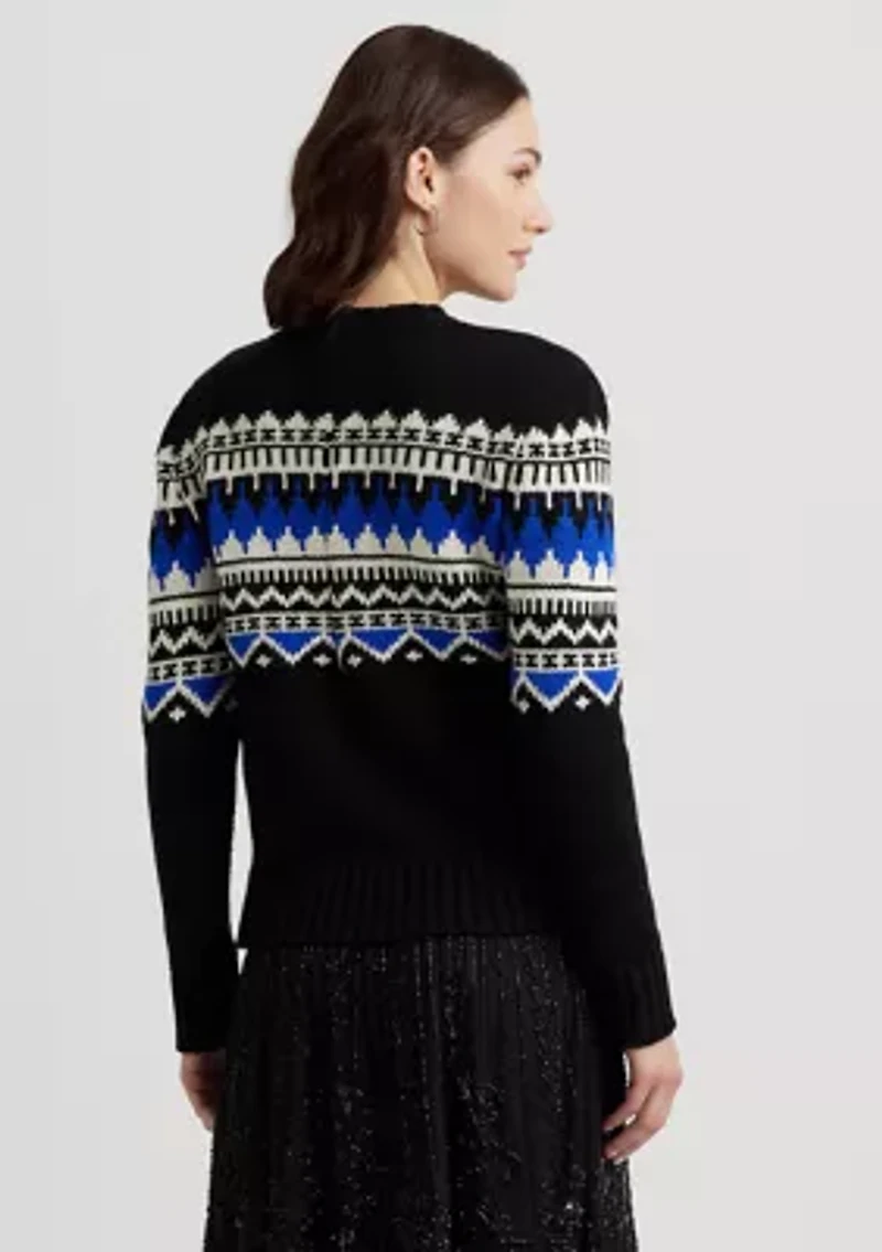 Fair Isle Wool Blend Crew Neck Sweater