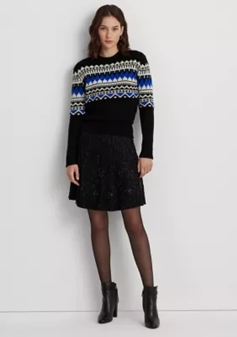 Fair Isle Wool Blend Crew Neck Sweater