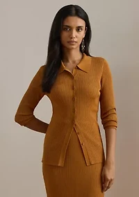 Rib-Knit Long-Sleeve Polo Cardigan