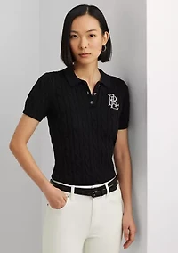 Cable Knit Cotton Polo Sweater