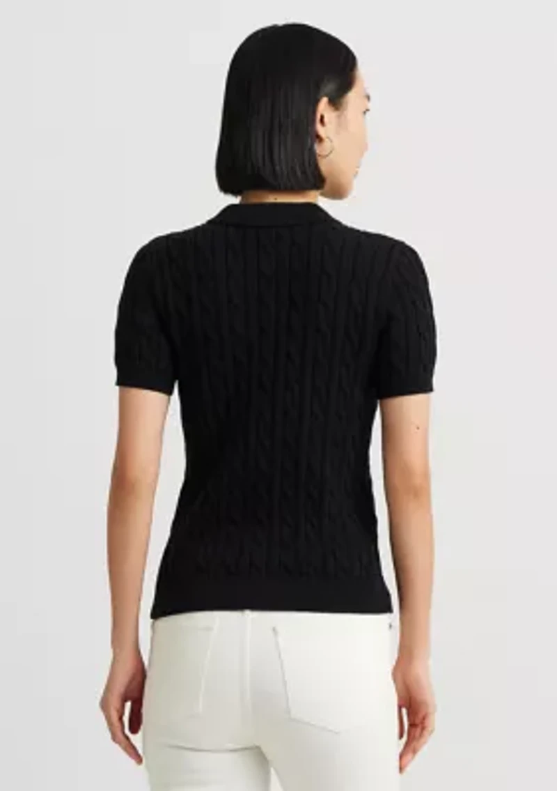 Cable Knit Cotton Polo Sweater
