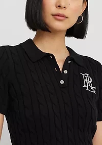 Cable Knit Cotton Polo Sweater