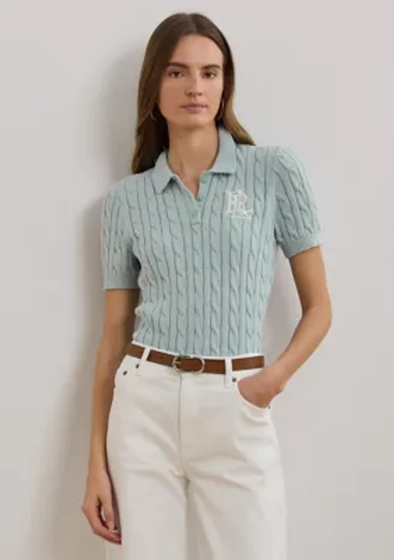 Cable Knit Cotton Polo Sweater