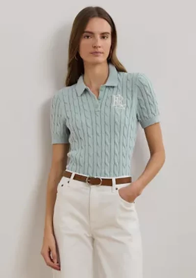 Cable Knit Cotton Polo Sweater