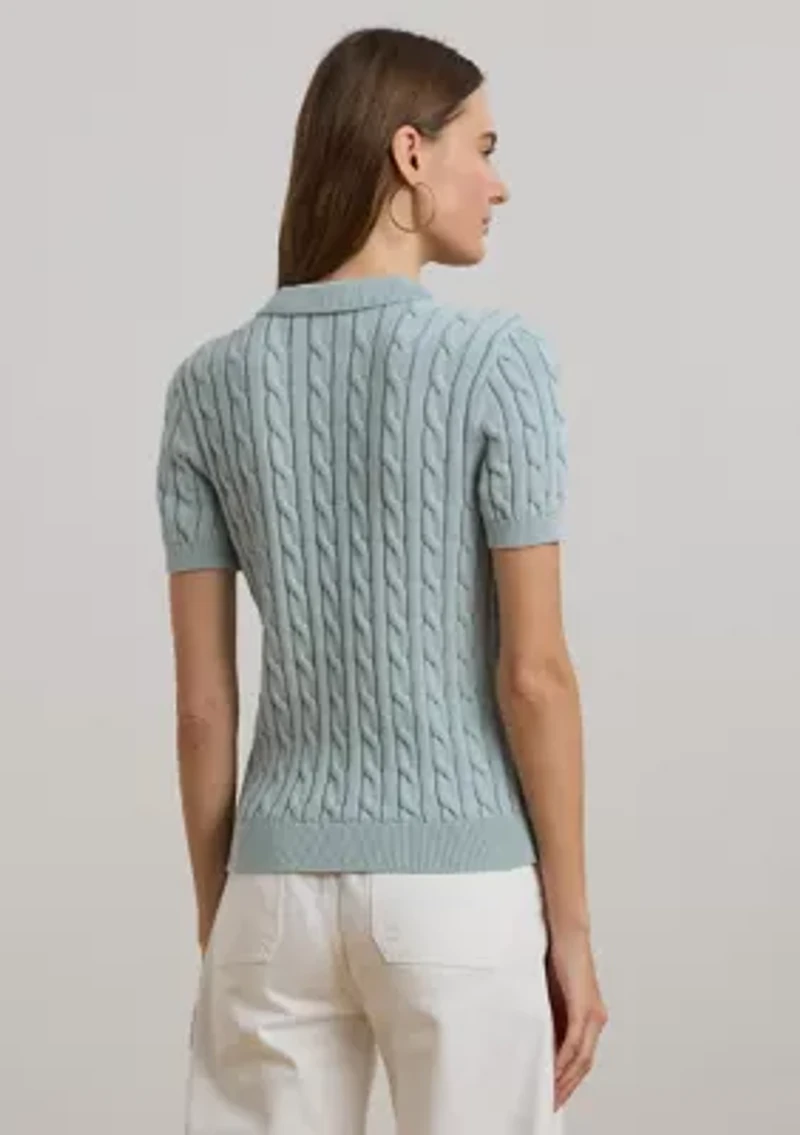 Cable Knit Cotton Polo Sweater