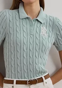 Cable Knit Cotton Polo Sweater