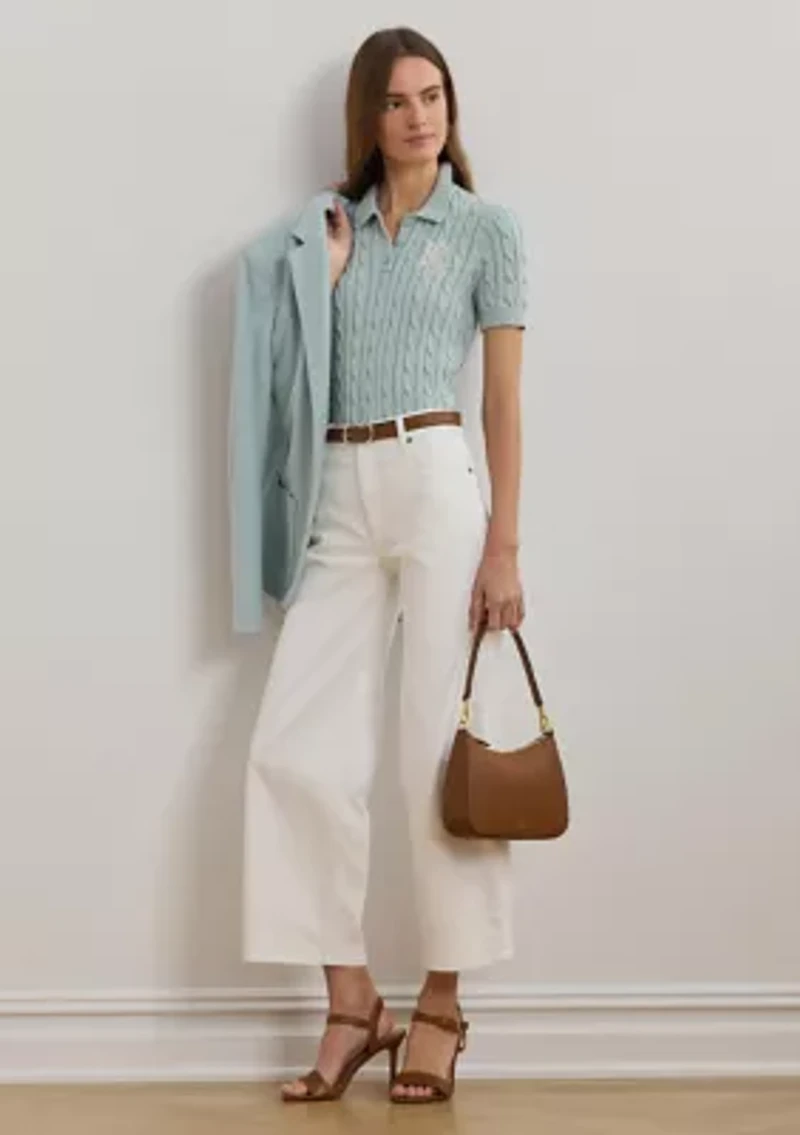 Cable Knit Cotton Polo Sweater