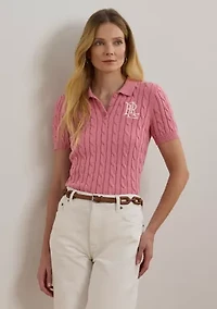 Cable Knit Cotton Polo Sweater