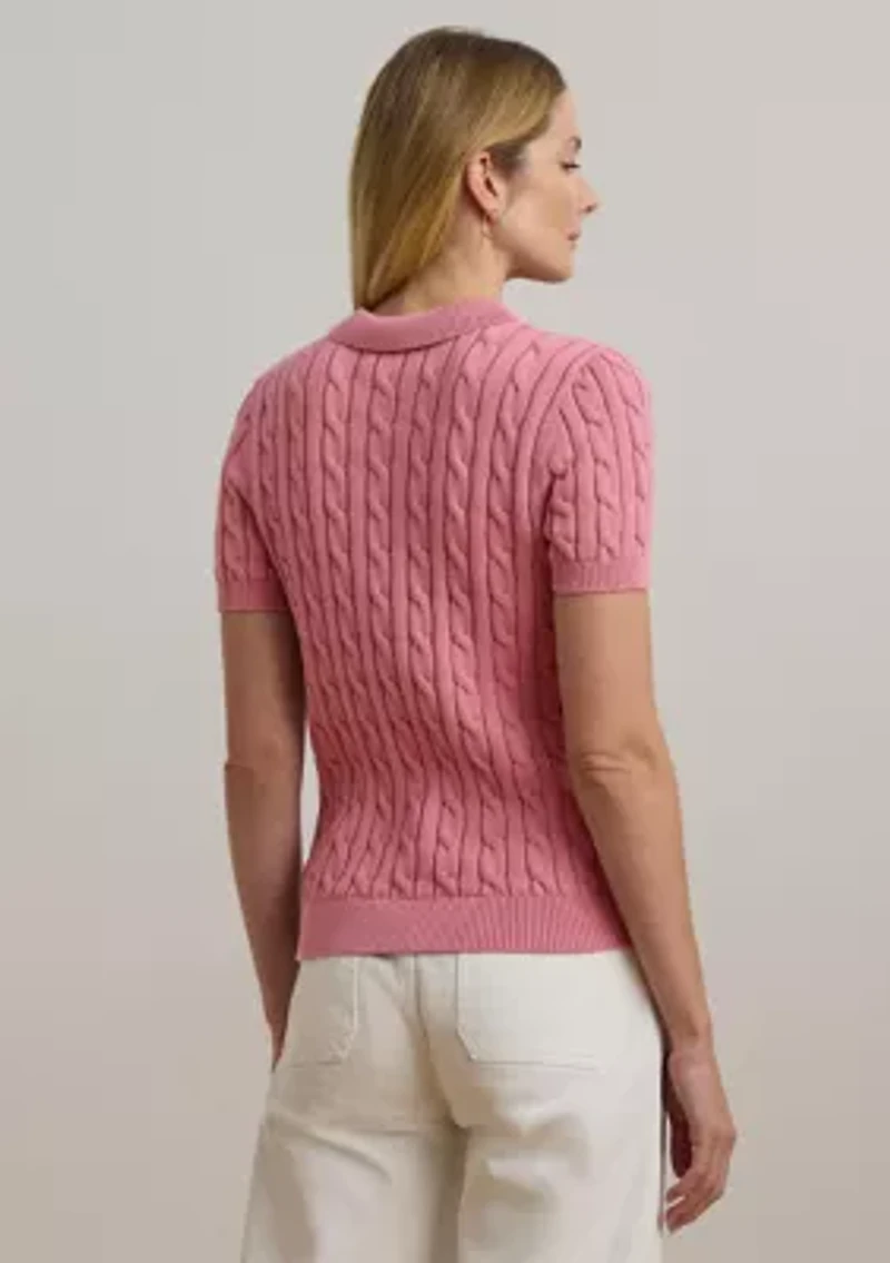 Cable Knit Cotton Polo Sweater