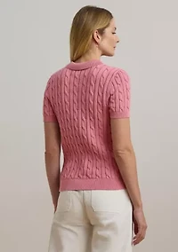 Cable Knit Cotton Polo Sweater