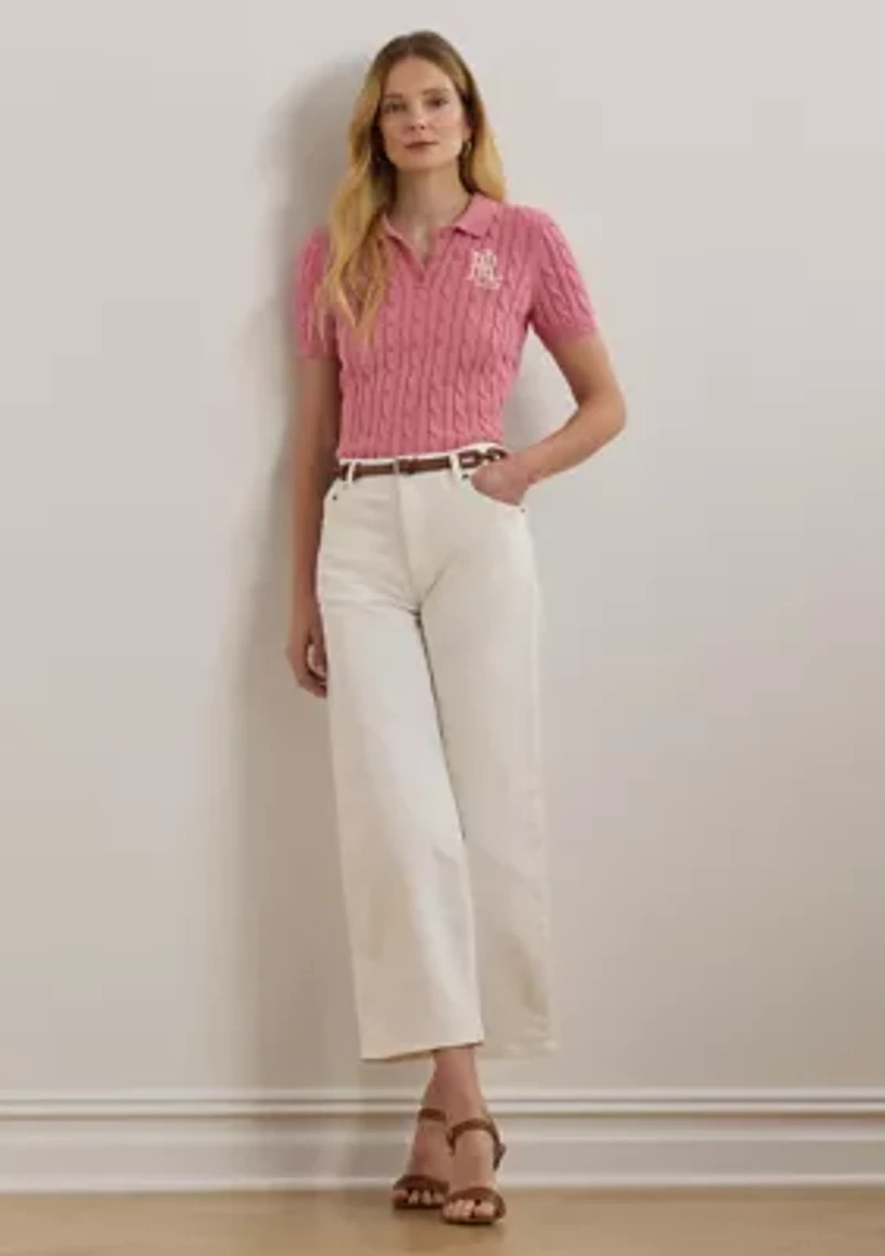 Cable Knit Cotton Polo Sweater