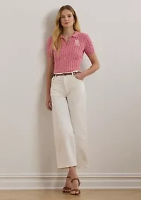 Cable Knit Cotton Polo Sweater