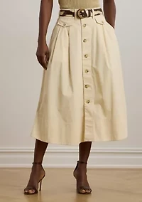 Women's Button-Front Micro-Sanded Twill Skirt