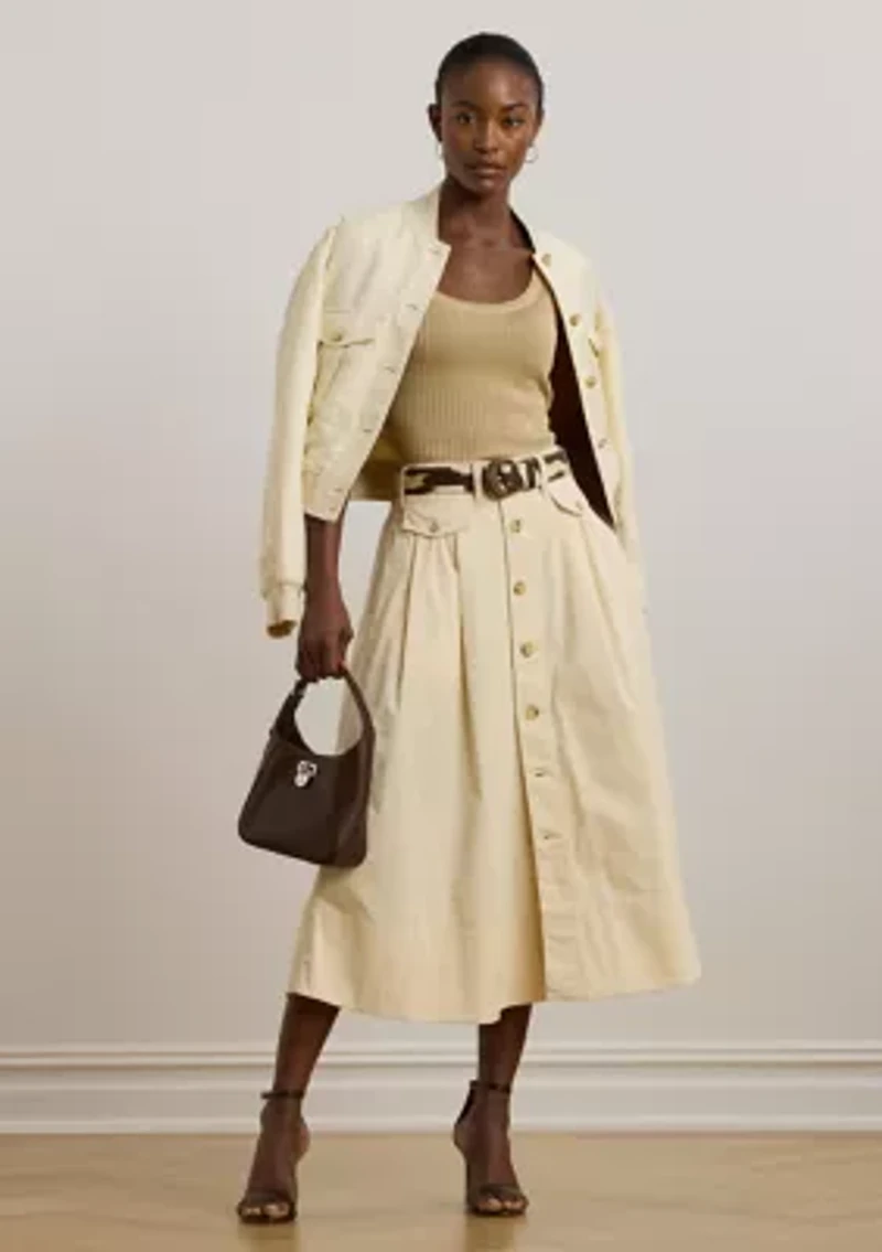 Women's Button-Front Micro-Sanded Twill Skirt