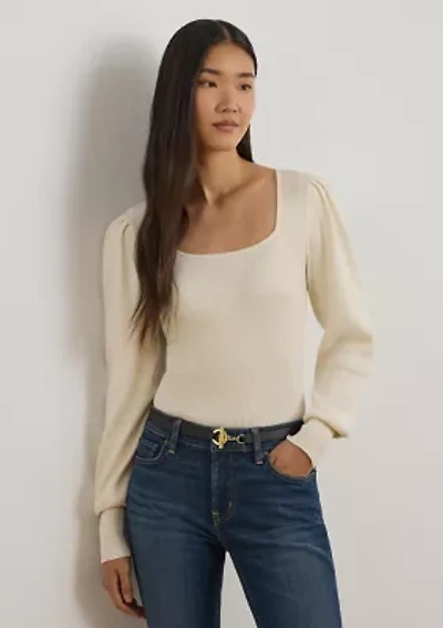 Women's Rib-Knit Puff-Sleeve Sweater