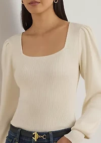 Women's Rib-Knit Puff-Sleeve Sweater