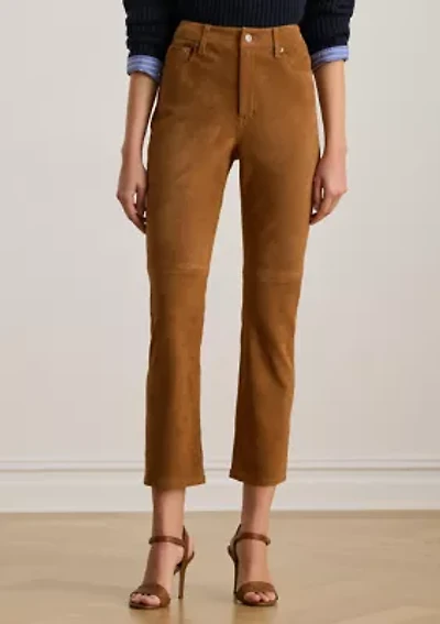 Women's High-Rise Goat-Suede Straight Ankle Pants
