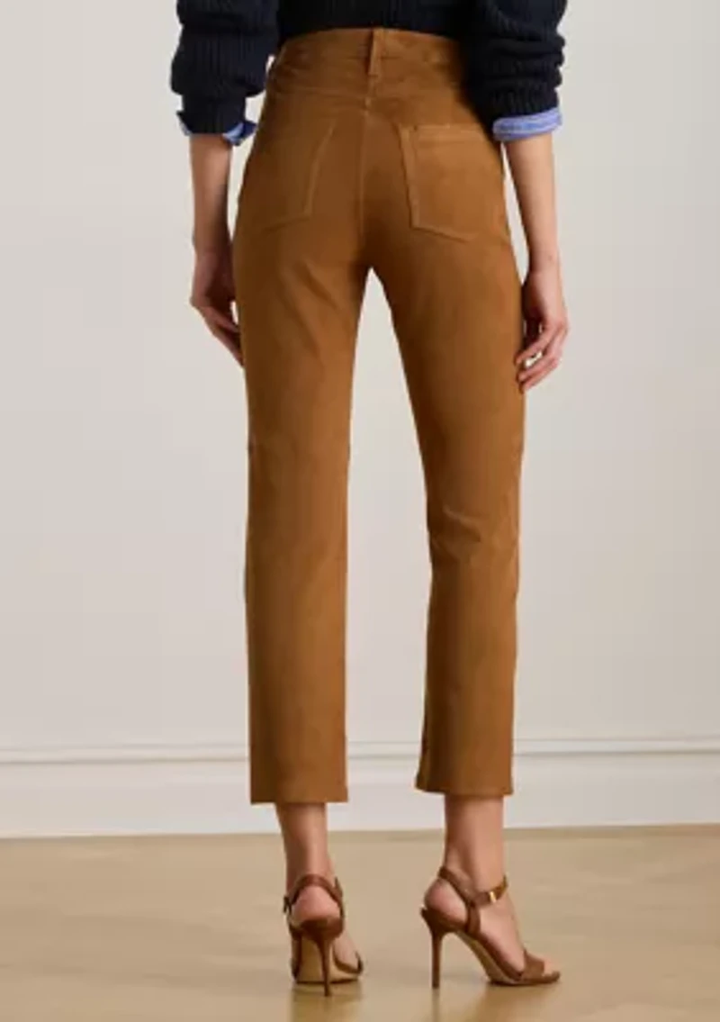 Women's High-Rise Goat-Suede Straight Ankle Pants