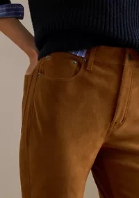Women's High-Rise Goat-Suede Straight Ankle Pants