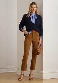 Women's High-Rise Goat-Suede Straight Ankle Pants