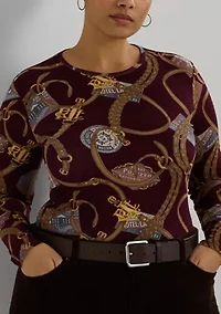 Plus Belting Print Cotton Long Sleeve T-Shirt