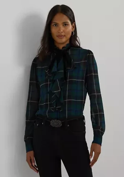 Women's Plaid Ruffle-Trim Georgette Blouse