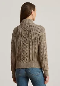 Women's Aran-Knit Cotton Quarter-Zip Pullover