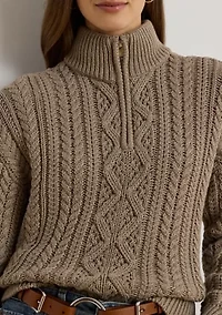 Women's Aran-Knit Cotton Quarter-Zip Pullover