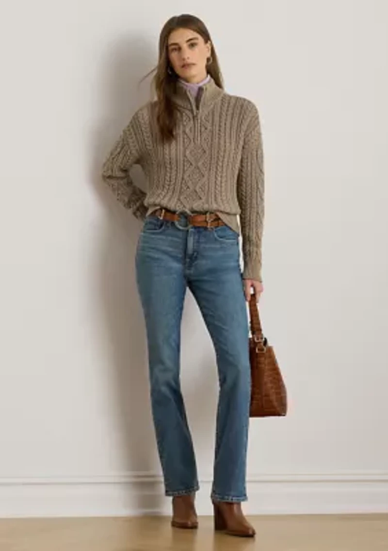 Women's Aran-Knit Cotton Quarter-Zip Pullover