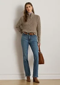 Women's Aran-Knit Cotton Quarter-Zip Pullover