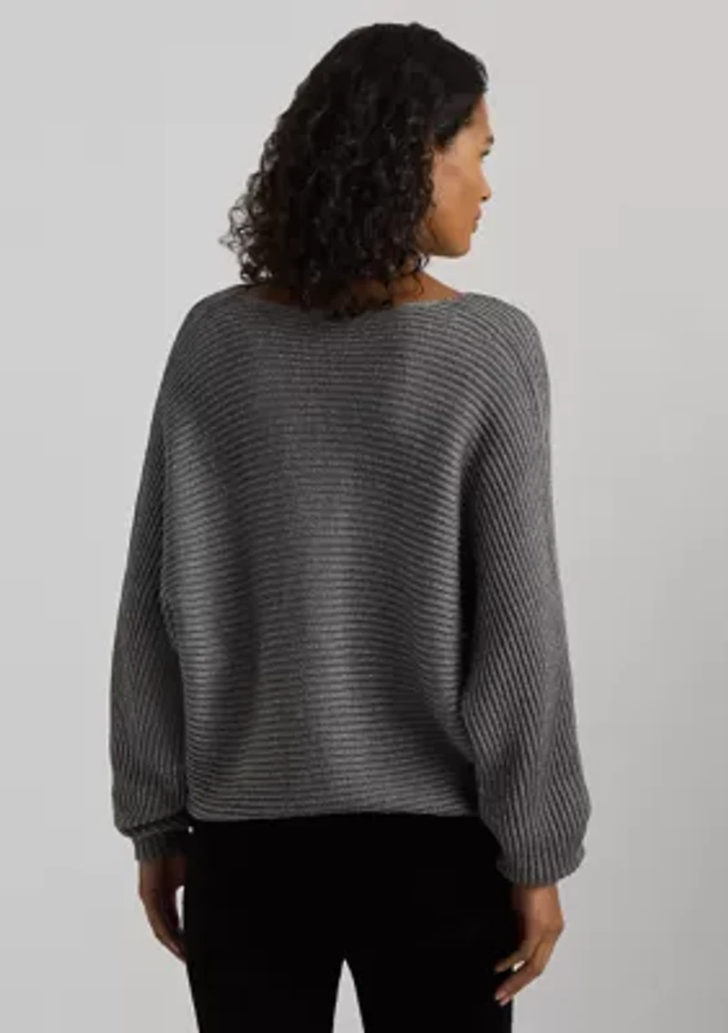 Metallic Rib Knit Dolman Sleeve Sweater