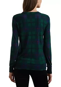Women's Black Watch Plaid Beaded-Crest Sweater