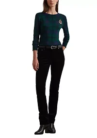 Women's Black Watch Plaid Beaded-Crest Sweater